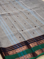 Load image into Gallery viewer, Kanchipuram Pure Cotton x Copper zari saree - Grey x Green
