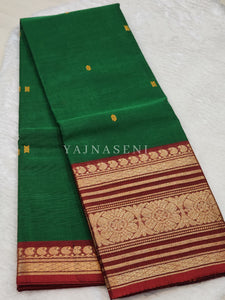 Kanchipuram Pure Cotton x Copper zari saree - Mistletoe