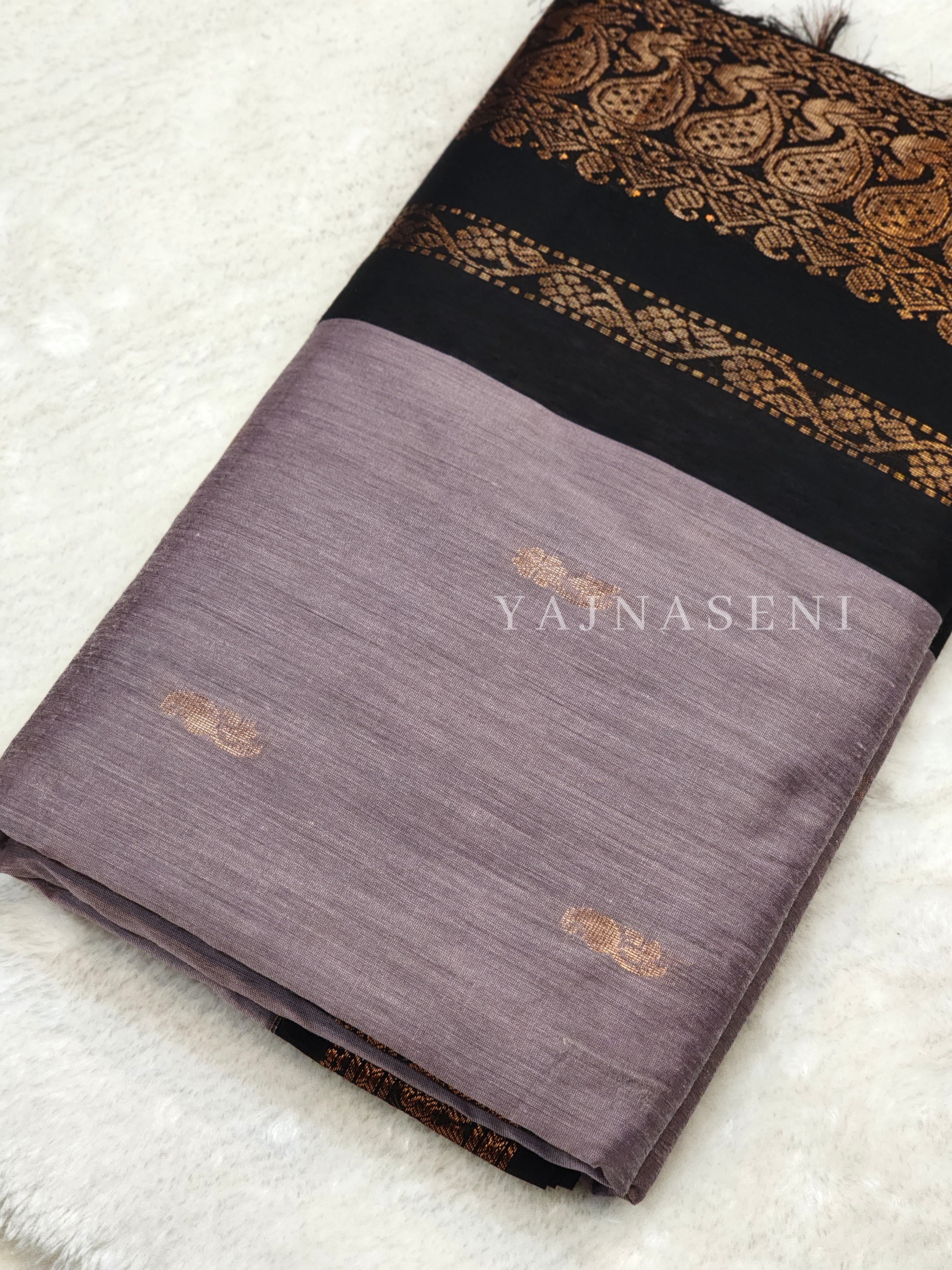 Kalyani Cotton Saree - Copper Zari : Ashpurple x Black