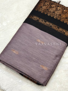 Kalyani Cotton Saree - Copper Zari : Ashpurple x Black
