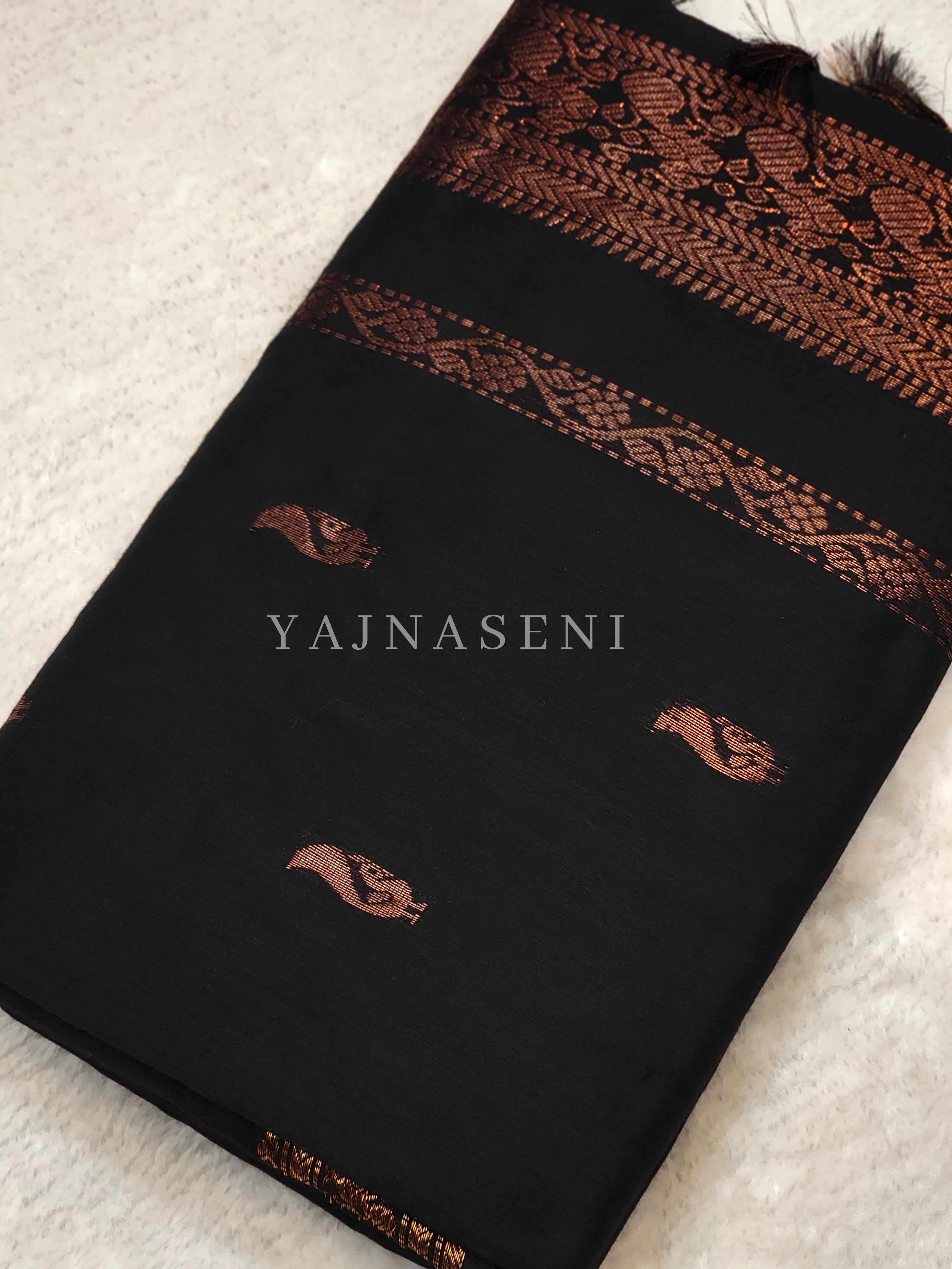 Kalyani Cotton Saree - Copper Zari : Black