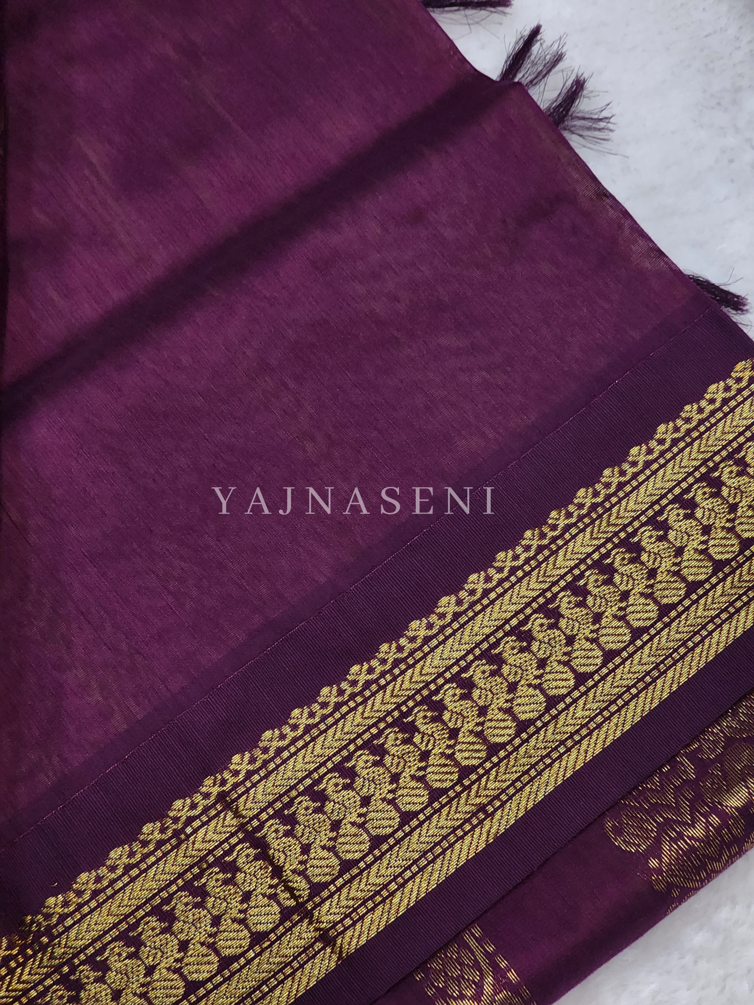 Kalyani Cotton Saree : Lime Green x Plum