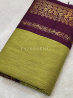 Load image into Gallery viewer, Kalyani Cotton Saree : Lime Green x Plum
