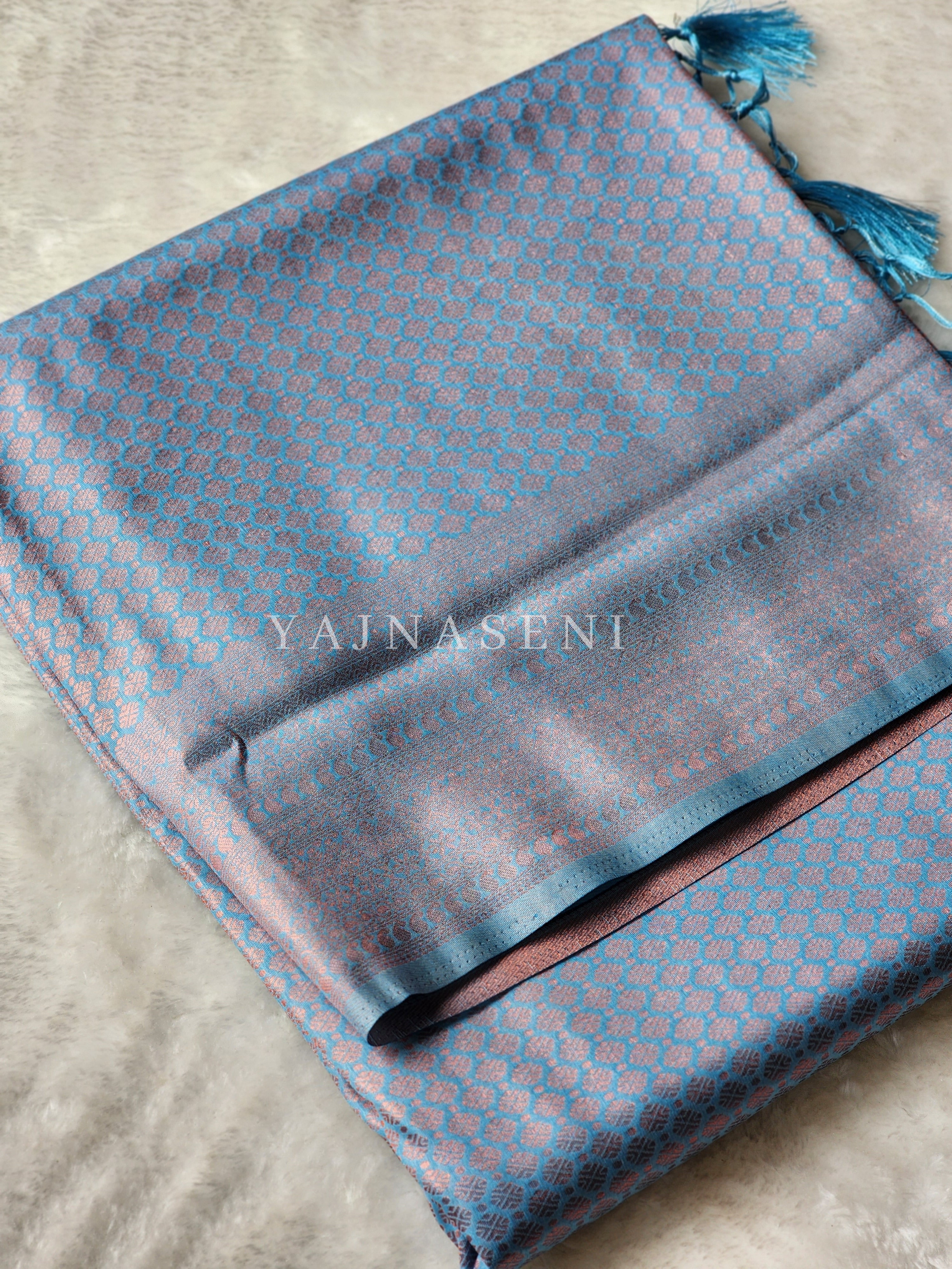 Kubera Pattu x Rosegold Zari Saree - Sky