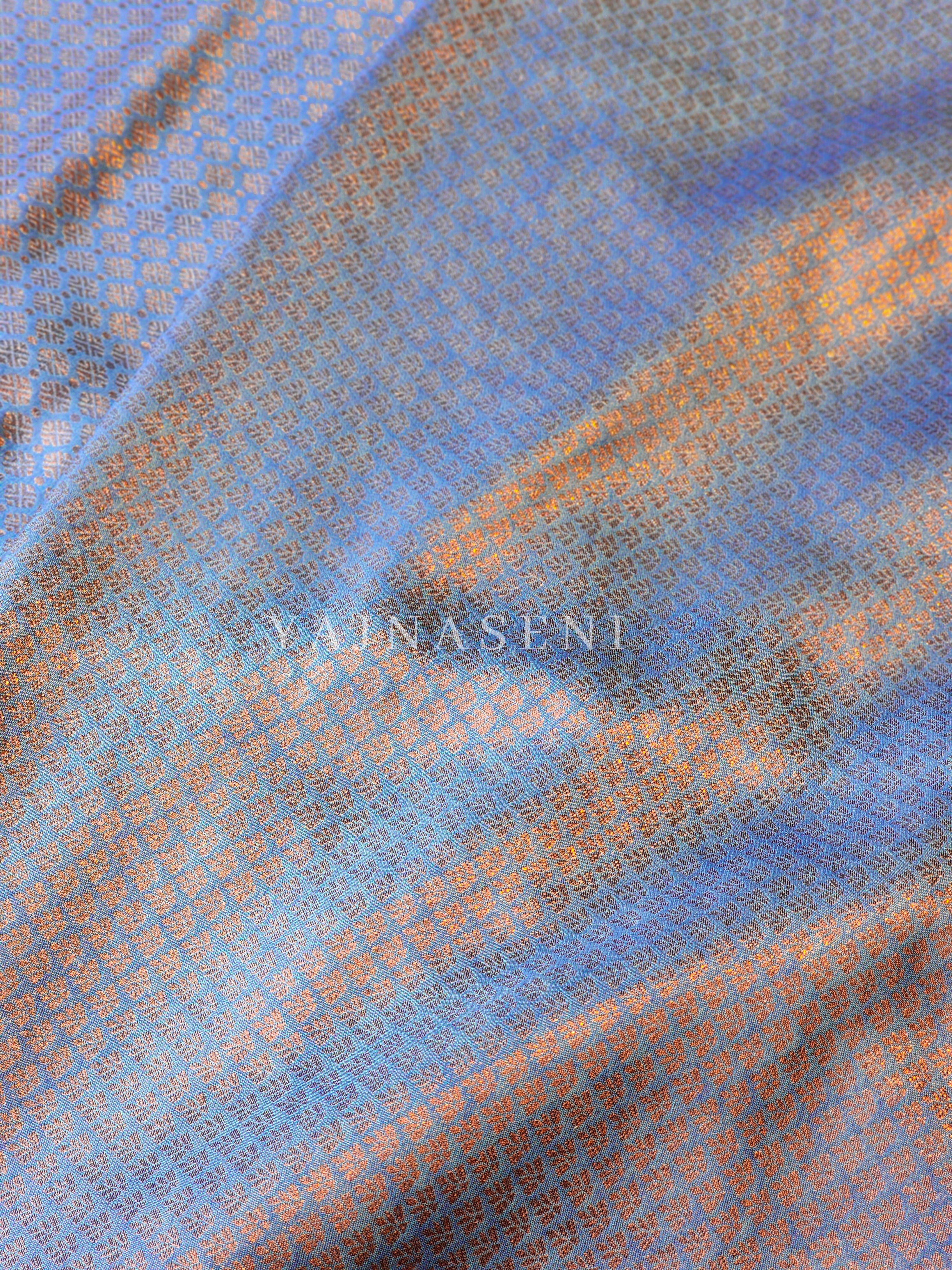 Kubera Pattu x Rosegold Zari Saree - Sky