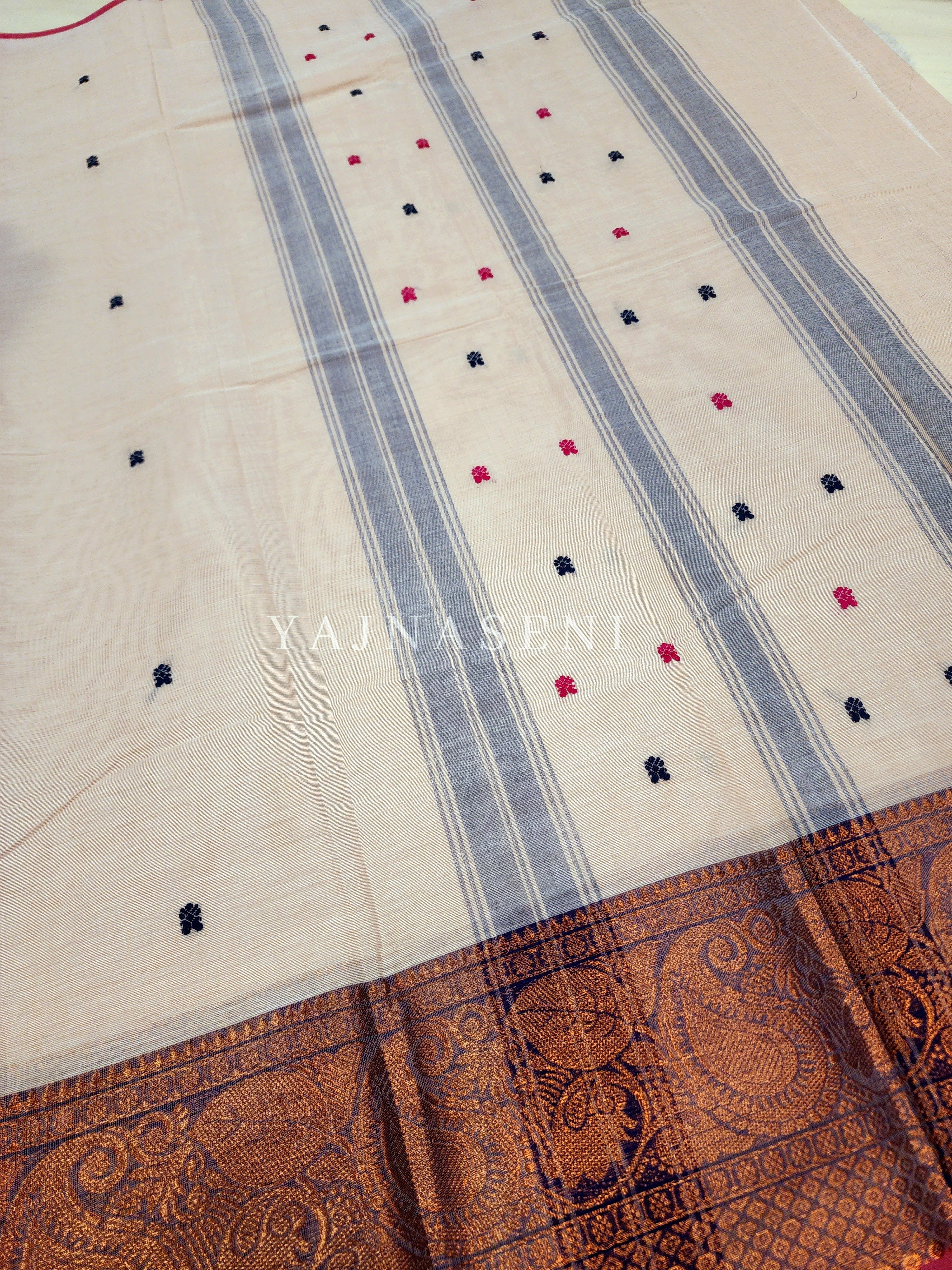 Kanchipuram Pure Cotton x Copper zari saree - French Rose