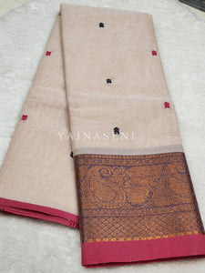 Kanchipuram Pure Cotton x Copper zari saree - French Rose