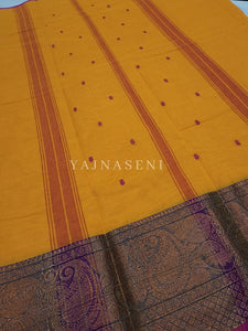 Kanchipuram Pure Cotton x Copper zari saree - Canary