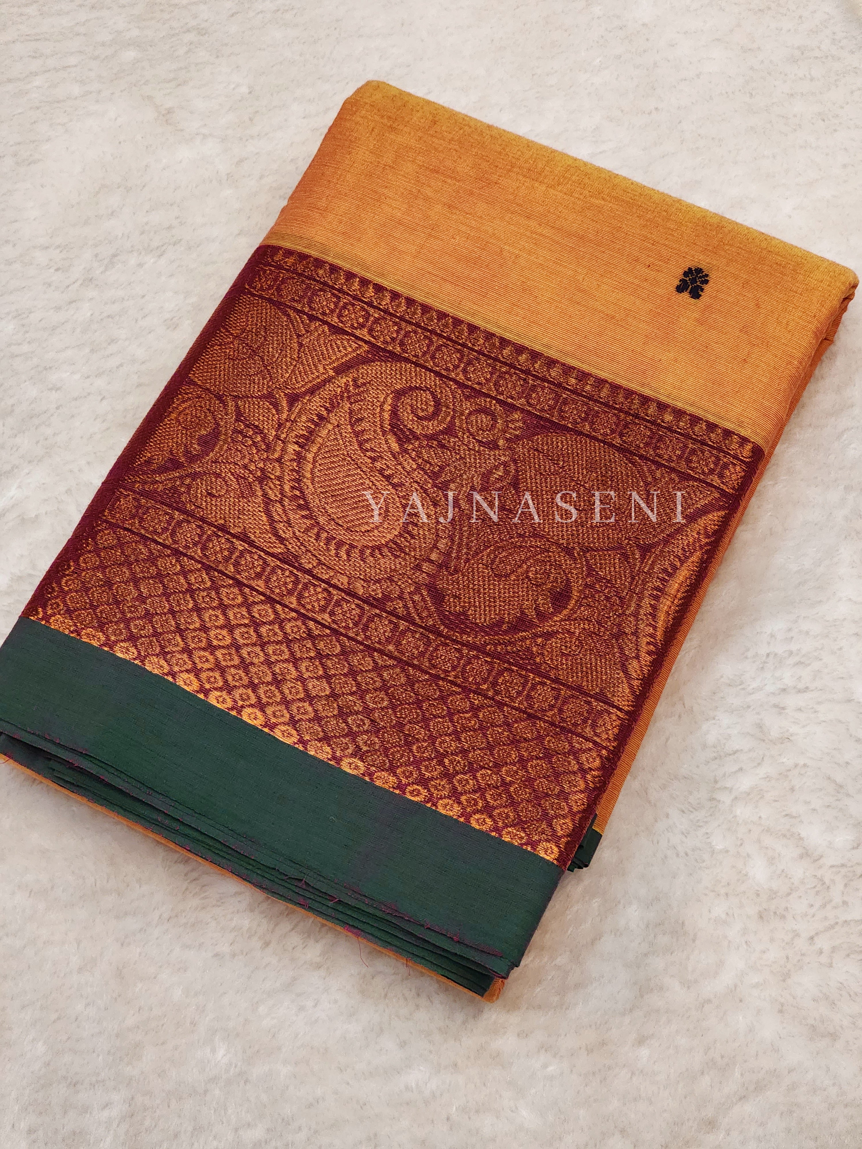 Kanchipuram Pure Cotton x Copper zari saree - Santhanam / Sandalwood