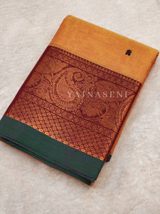 Kanchipuram Pure Cotton x Copper zari saree - Santhanam / Sandalwood