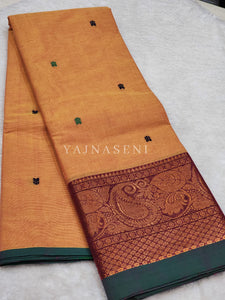 Kanchipuram Pure Cotton x Copper zari saree - Santhanam / Sandalwood