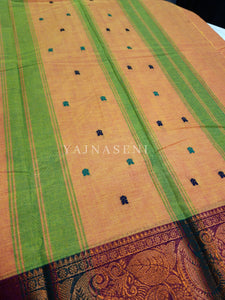 Kanchipuram Pure Cotton x Copper zari saree - Santhanam / Sandalwood