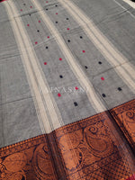 Load image into Gallery viewer, Kanchipuram Pure Cotton x Copper zari saree - Rhinestone Grey
