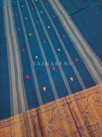 Load image into Gallery viewer, Kanchipuram Pure Cotton x Copper zari saree - Cerulean Neela Vaanam
