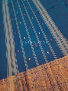 Kanchipuram Pure Cotton x Copper zari saree - Cerulean Neela Vaanam
