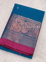 Load image into Gallery viewer, Kanchipuram Pure Cotton x Copper zari saree - Cerulean Neela Vaanam
