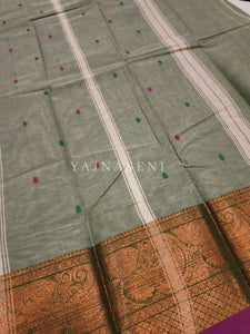 Kanchipuram Pure Cotton x Copper zari saree - Pista