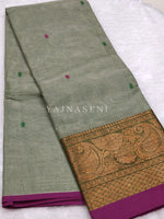 Load image into Gallery viewer, Kanchipuram Pure Cotton x Copper zari saree - Pista
