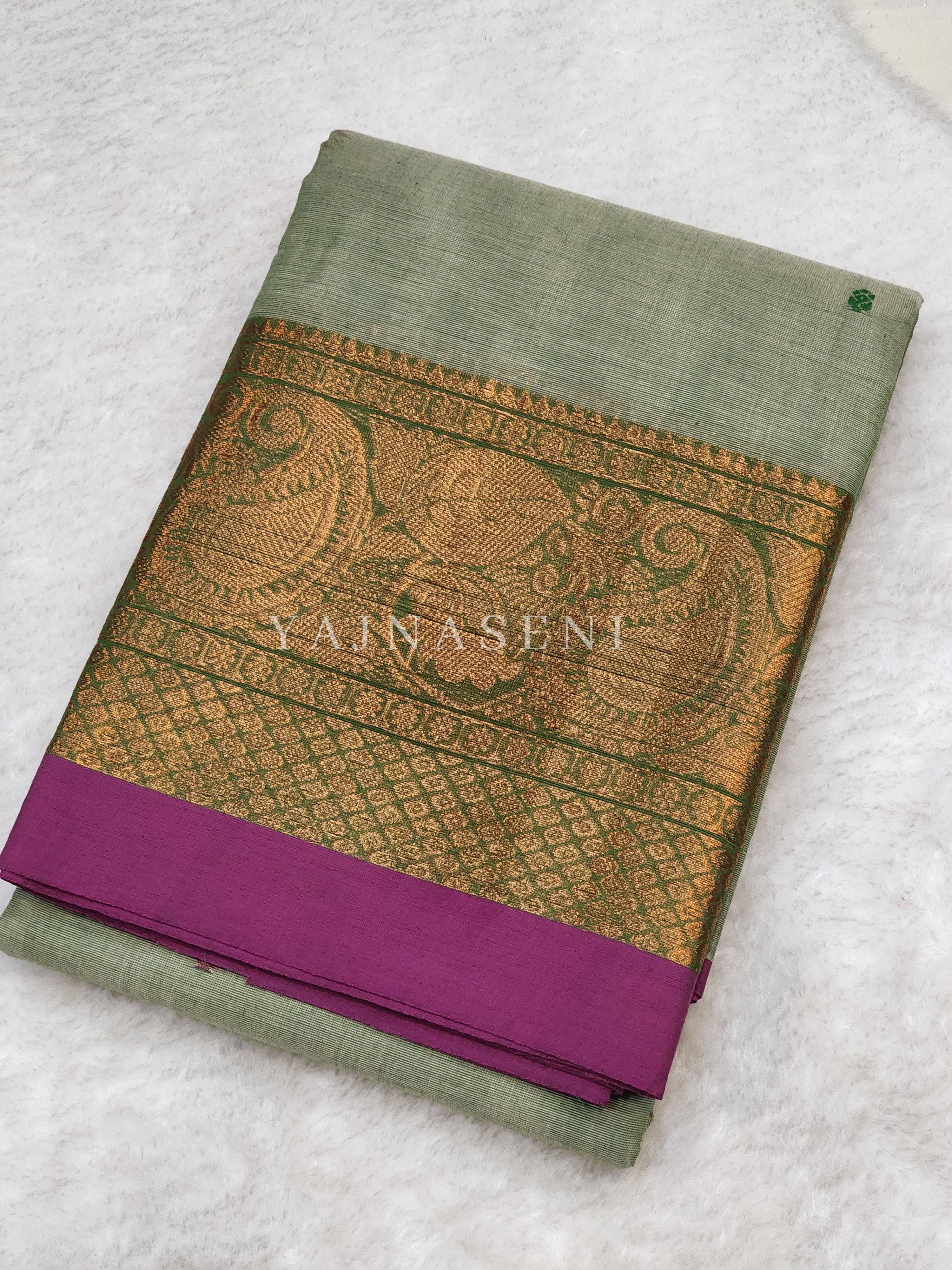 Kanchipuram Pure Cotton x Copper zari saree - Pista