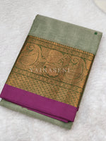 Load image into Gallery viewer, Kanchipuram Pure Cotton x Copper zari saree - Pista
