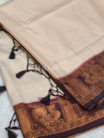 Load image into Gallery viewer, Kubera Pattu x Peacock Saree - Offwhite x Brown
