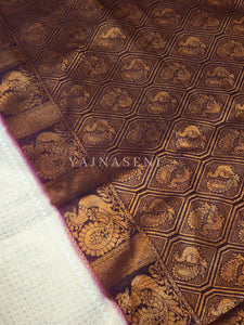 Kubera Pattu x Peacock Saree - Offwhite x Brown