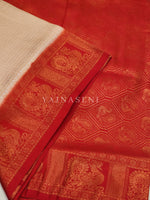 Load image into Gallery viewer, Kubera Pattu x Peacock Saree - Offwhite x Red
