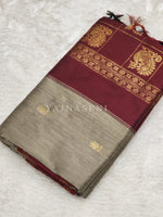 Load image into Gallery viewer, Kalyani Cotton x Peacock Saree : Ash Brown x Maroon
