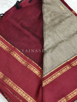 Load image into Gallery viewer, Kalyani Cotton x Peacock Saree : Ash Brown x Maroon
