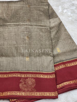Load image into Gallery viewer, Kalyani Cotton x Peacock Saree : Ash Brown x Maroon
