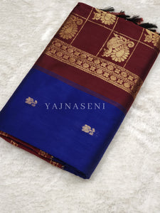 Kalyani Cotton x Peacock Saree : Navy Blue x Maroon