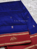 Load image into Gallery viewer, Kalyani Cotton x Peacock Saree : Navy Blue x Maroon
