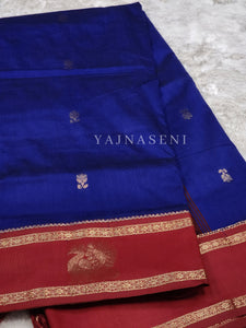Kalyani Cotton x Peacock Saree : Navy Blue x Maroon
