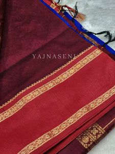 Kalyani Cotton x Peacock Saree : Navy Blue x Maroon