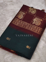 Load image into Gallery viewer, Kalyani Cotton x Peacock Saree : Timber Green x Maroon
