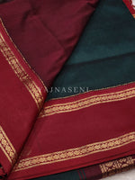 Load image into Gallery viewer, Kalyani Cotton x Peacock Saree : Timber Green x Maroon
