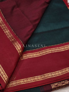 Kalyani Cotton x Peacock Saree : Timber Green x Maroon