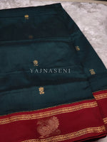 Load image into Gallery viewer, Kalyani Cotton x Peacock Saree : Timber Green x Maroon
