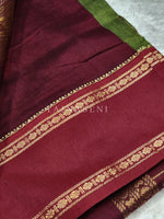 Load image into Gallery viewer, Kalyani Cotton x Peacock Saree : Dark Olive x Maroon
