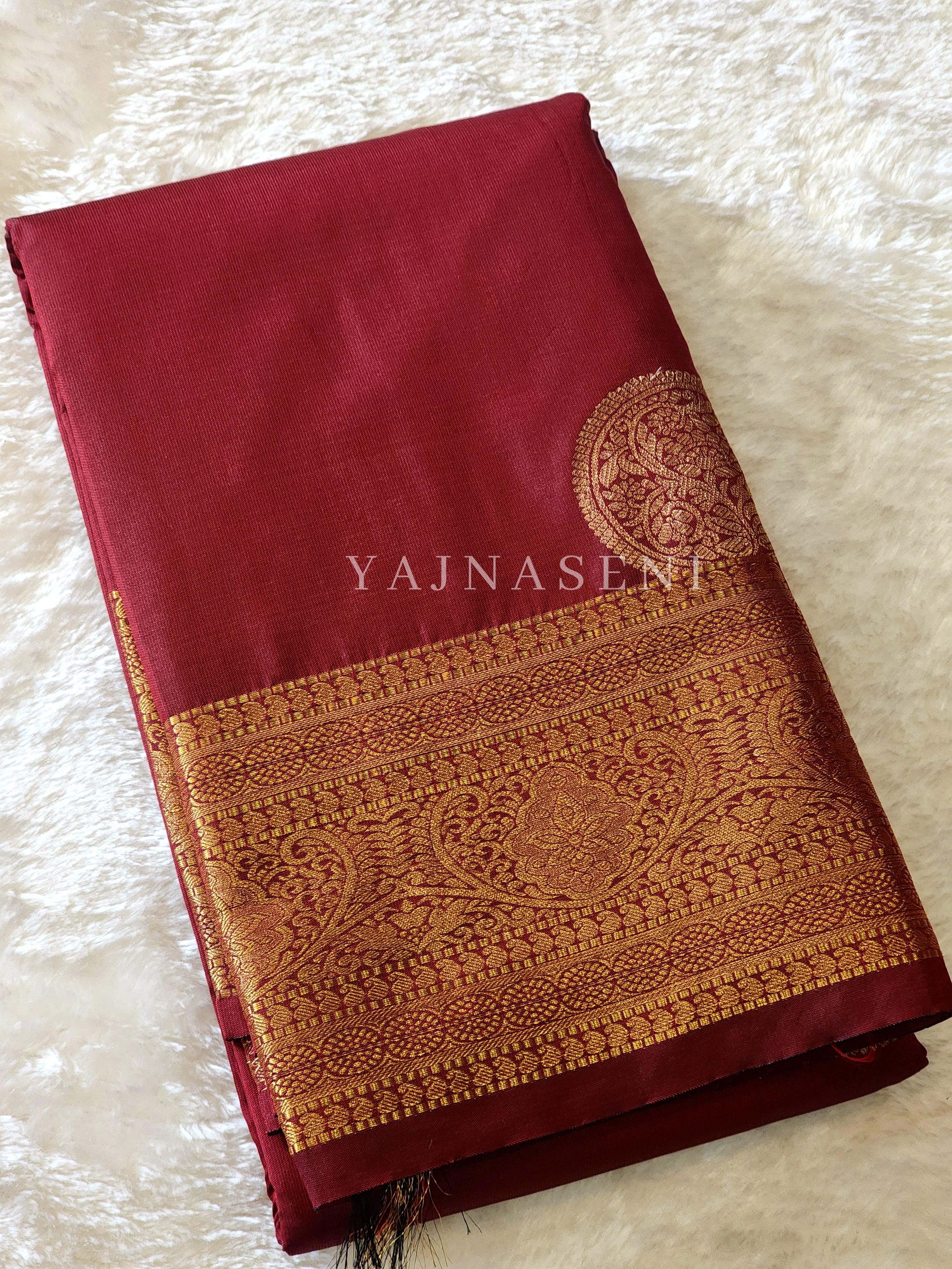Semi Soft Silk Gold Zari Saree - Deep Red