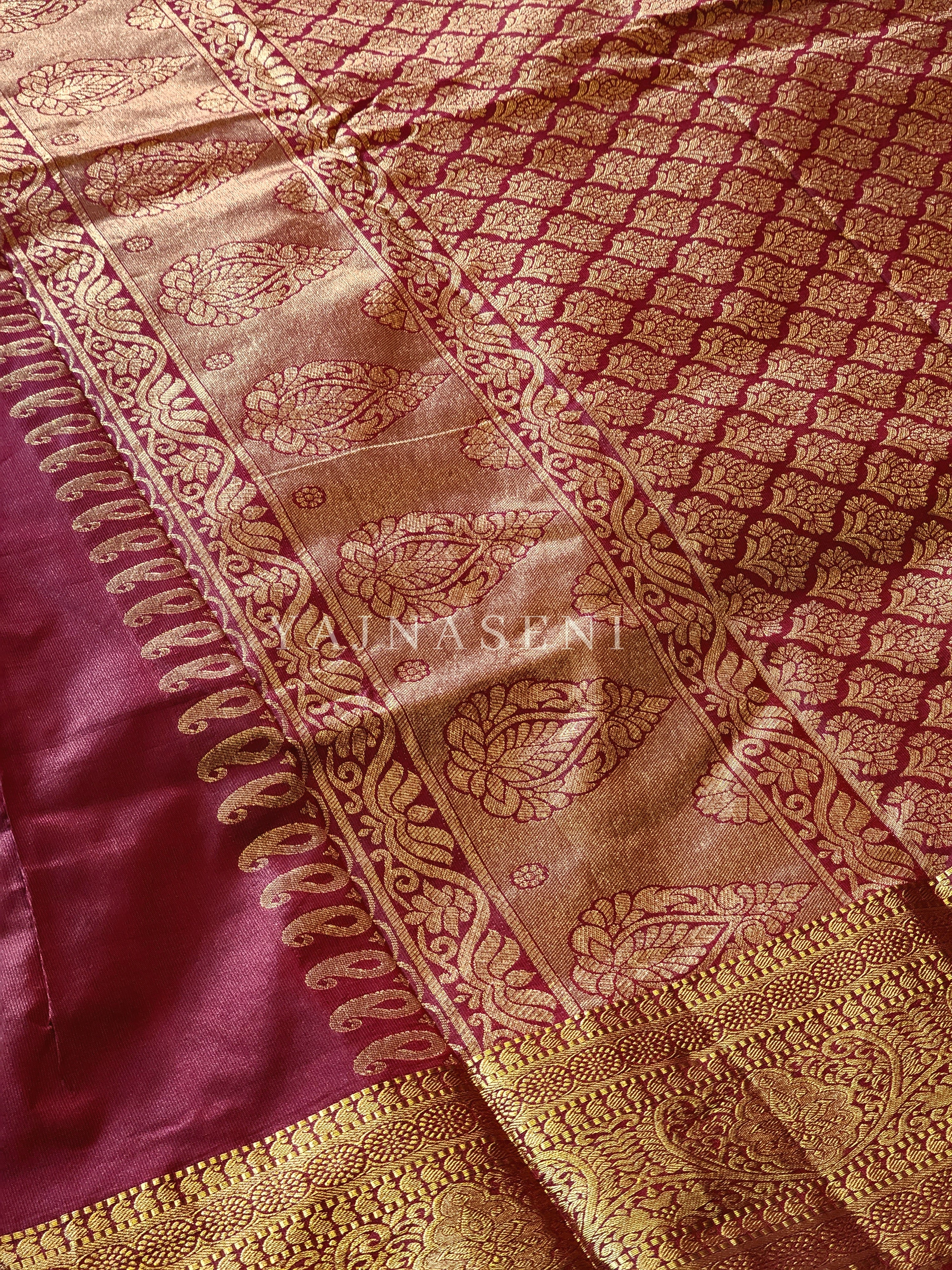 Semi Soft Silk Gold Zari Saree - Deep Red