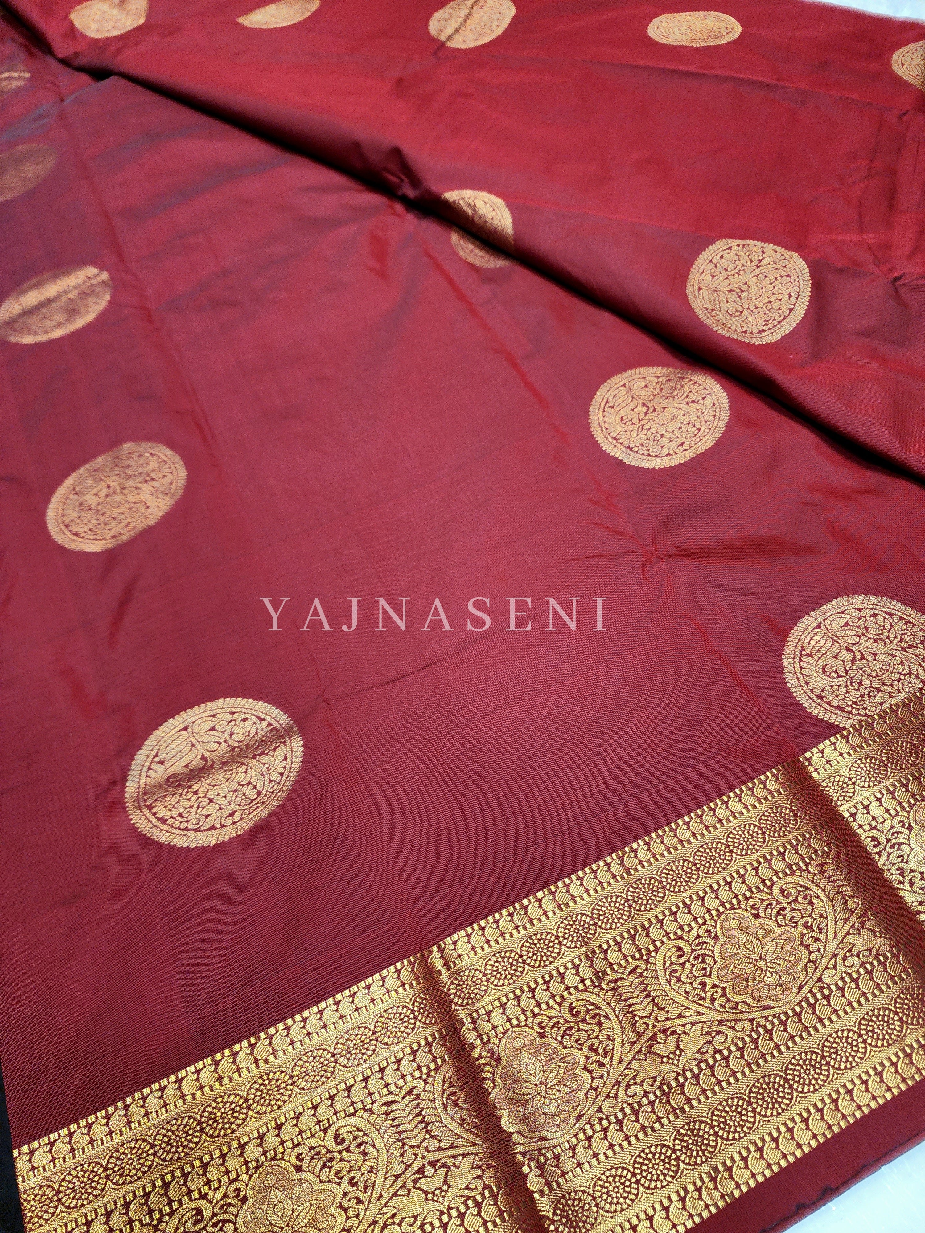 Semi Soft Silk Gold Zari Saree - Deep Red