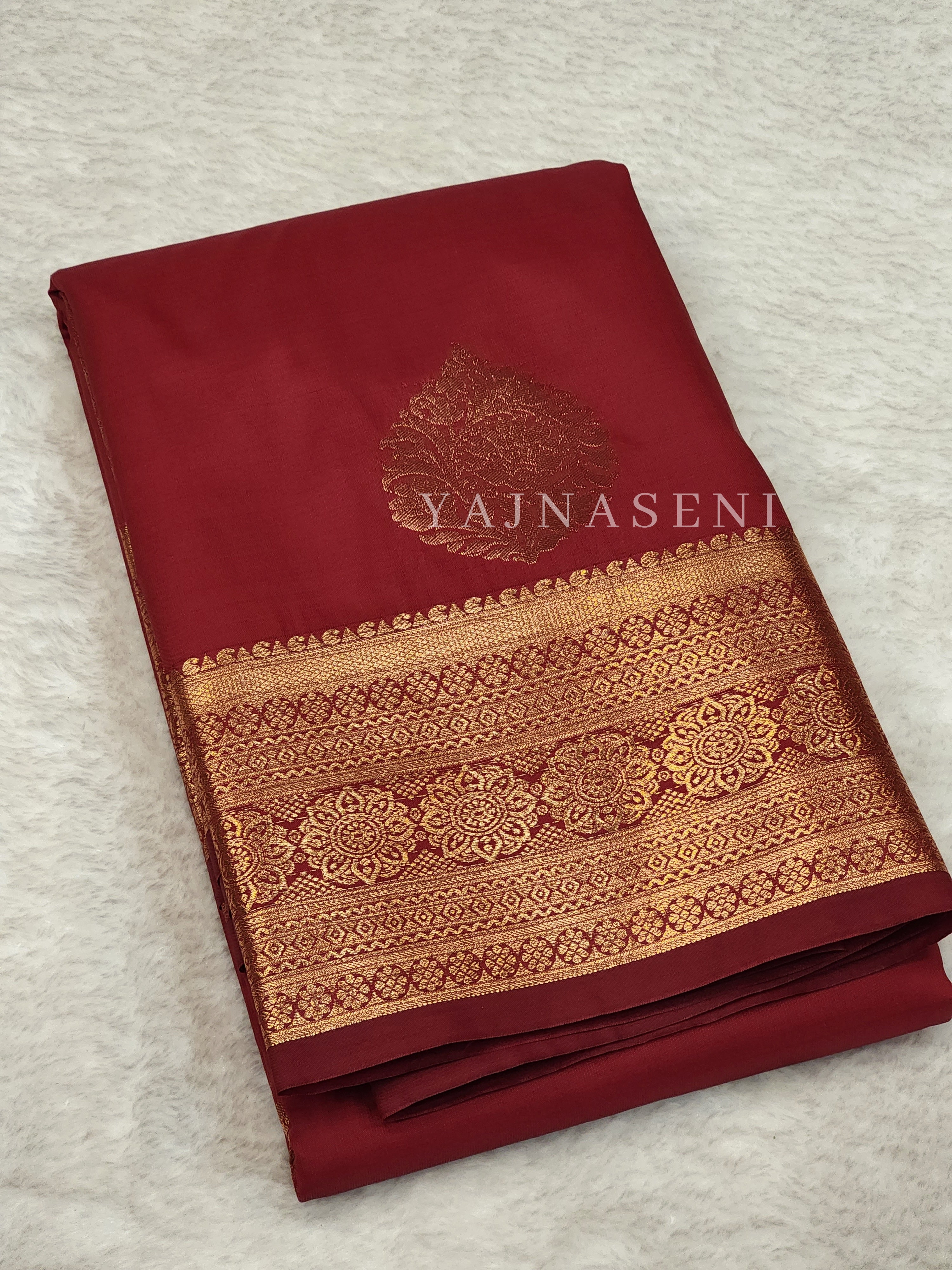 Semi Silk Kanchipuram Saree - Crimson