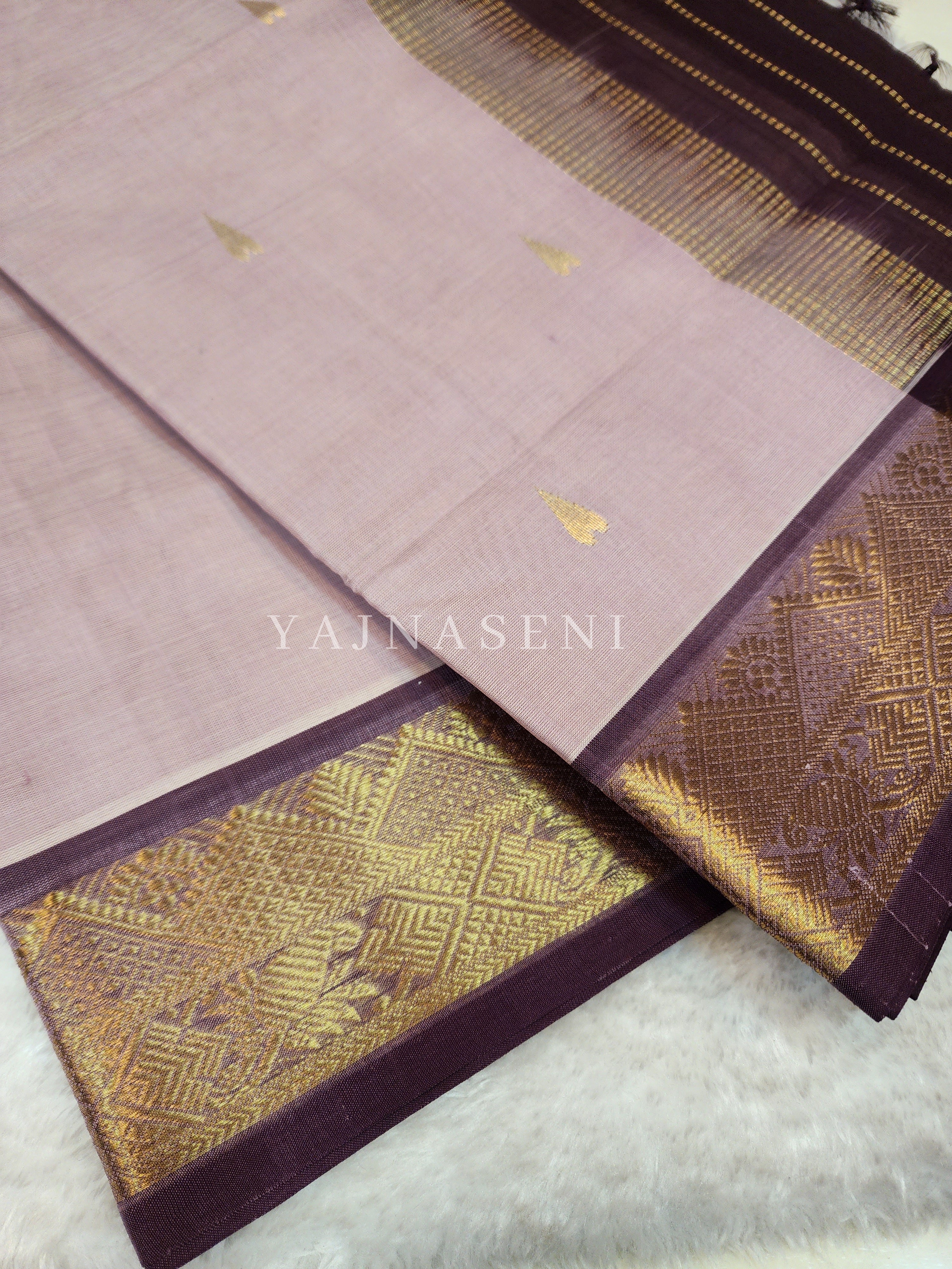 Kanchipuram Silk Cotton Saree : Old Rose