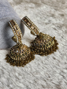 C-hoop ring jhumkas - Olive