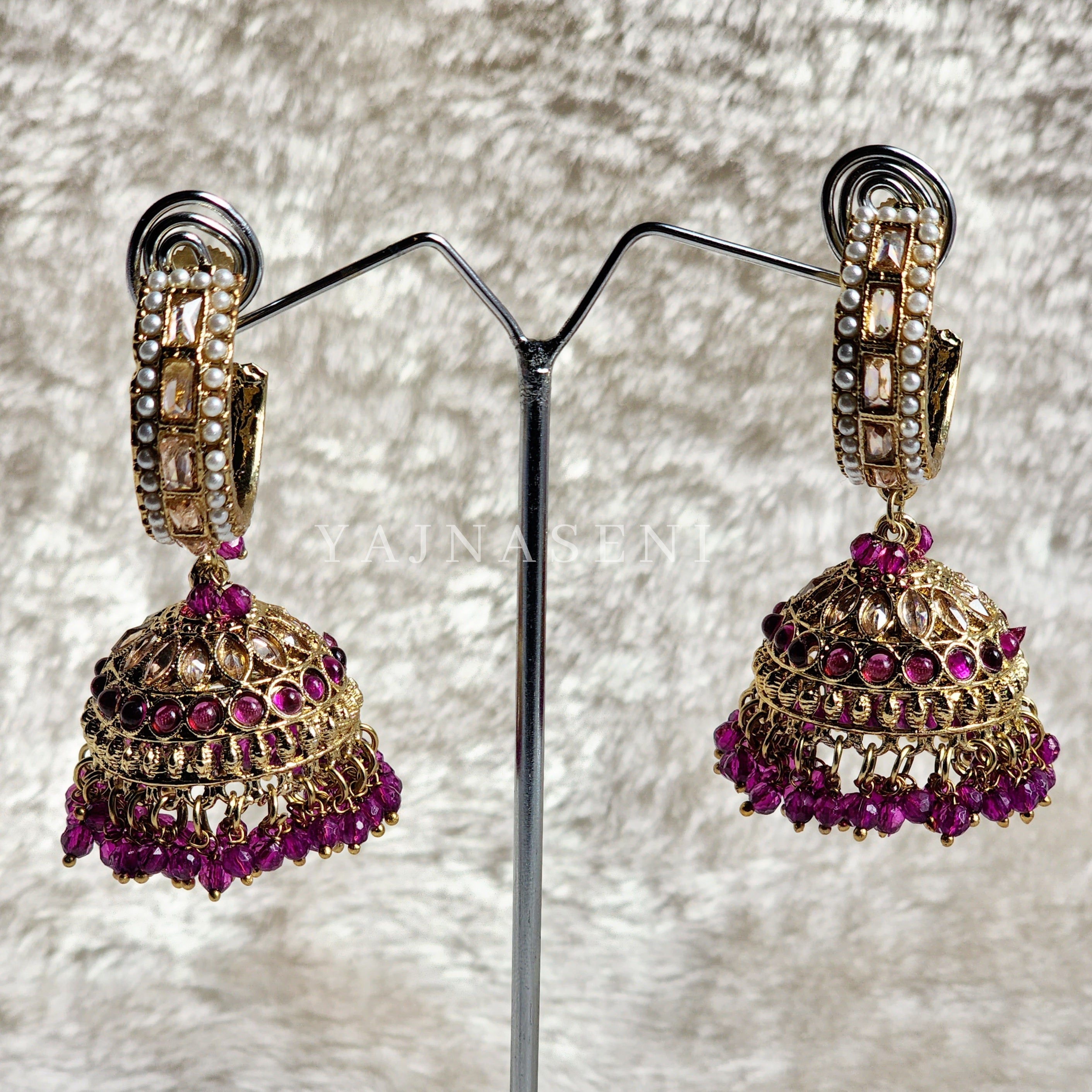 C-hoop ring jhumkas - Purple