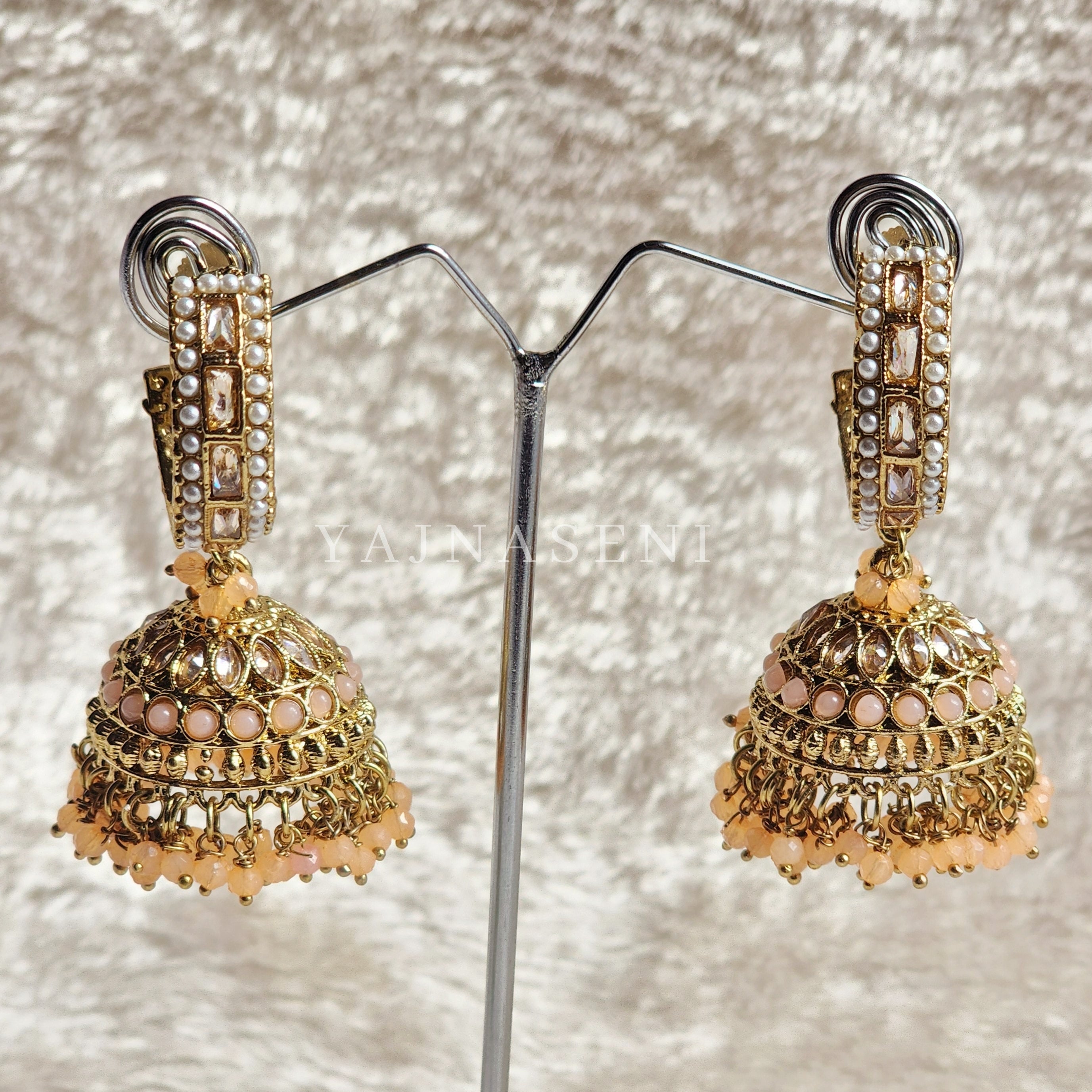 C-hoop ring jhumkas - Peach