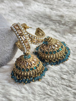 Load image into Gallery viewer, C-hoop ring jhumkas - Teal Blue
