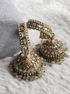 C-hoop ring jhumkas - Pink x Mint