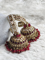 Load image into Gallery viewer, C-hoop ring jhumkas - Maroon
